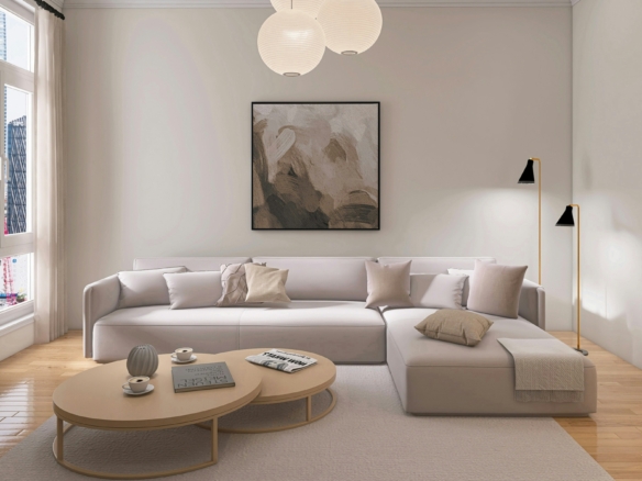 Modern Vancouver rental apartment interior with neutral-toned furnishings